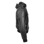 WeeBroz Men’s Black Leather Bomber Jacket with Detachable Hood - Image 3