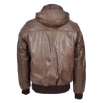 WeeBroz Men’s Brown Leather Bomber Jacket with Detachable Hood - Image 2