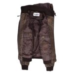 WeeBroz Men’s Brown Leather Bomber Jacket with Detachable Hood - Image 4