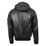 WeeBroz Men's Black Leather Bomber Jacket with Hoodie Urban Streetwear - Image 2