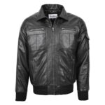 WeeBroz Men's Black Leather Bomber Jacket with Hoodie Urban Streetwear - Image 3