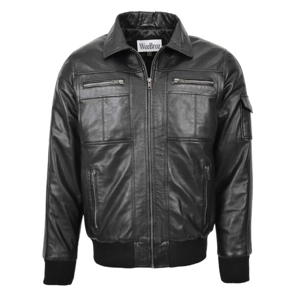 WeeBroz Men's Black Leather Bomber Jacket with Hoodie Urban Streetwear - Image 3
