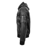 WeeBroz Men's Black Leather Bomber Jacket with Hoodie Urban Streetwear - Image 4