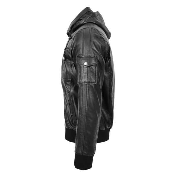 WeeBroz Men's Black Leather Bomber Jacket with Hoodie Urban Streetwear - Image 4