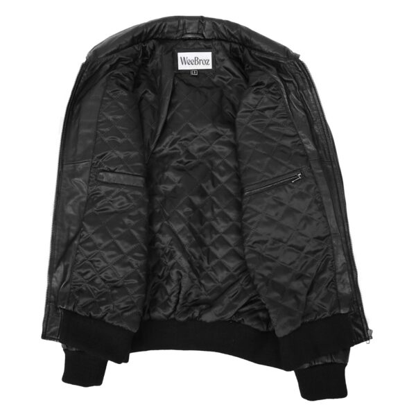 WeeBroz Men's Black Leather Bomber Jacket with Hoodie Urban Streetwear - Image 5