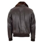 WeeBroz Men’s Brown Leather Bomber Jacket Removable Collar Pilot Style - Image 2