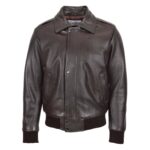 WeeBroz Men’s Brown Leather Bomber Jacket Removable Collar Pilot Style - Image 3