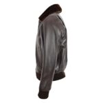 WeeBroz Men’s Brown Leather Bomber Jacket Removable Collar Pilot Style - Image 4