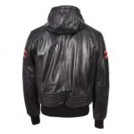 WeeBroz Men’s Black Leather Bomber Jacket Hooded Zip-Up Style - Image 2