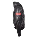 WeeBroz Men’s Black Leather Bomber Jacket Hooded Zip-Up Style - Image 3