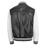 WeeBroz Men’s Black White Leather Bomber Jacket Varsity Style - Image 2