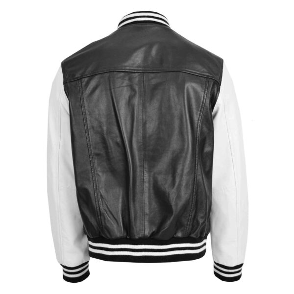 WeeBroz Men’s Black White Leather Bomber Jacket Varsity Style - Image 2