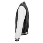 WeeBroz Men’s Black White Leather Bomber Jacket Varsity Style - Image 3