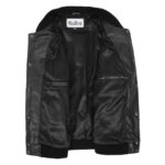 WeeBroz Men’s Black White Leather Bomber Jacket Varsity Style - Image 4