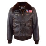 WeeBroz Men’s Brown G-1 Leather Bomber Jacket with Airforce Badges