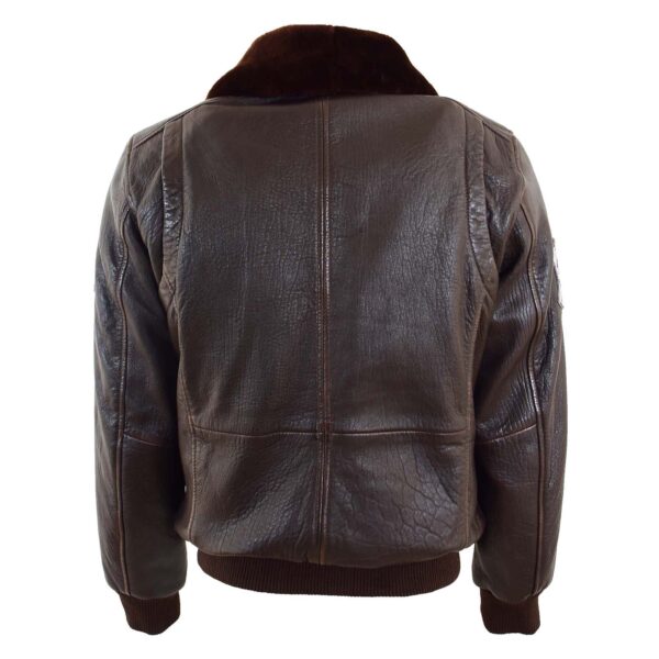 WeeBroz Men’s Brown G-1 Leather Bomber Jacket with Airforce Badges - Image 2