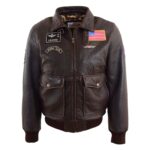 WeeBroz Men’s Brown G-1 Leather Bomber Jacket with Airforce Badges - Image 3