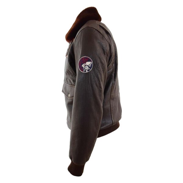 WeeBroz Men’s Brown G-1 Leather Bomber Jacket with Airforce Badges - Image 5