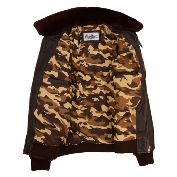 WeeBroz Men’s Brown G-1 Leather Bomber Jacket with Airforce Badges - Image 6