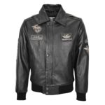 WeeBroz Men's Black N Leather Bomber Jacket with Detachable Collar - Image 3