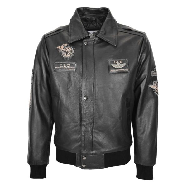 WeeBroz Men's Black N Leather Bomber Jacket with Detachable Collar - Image 3