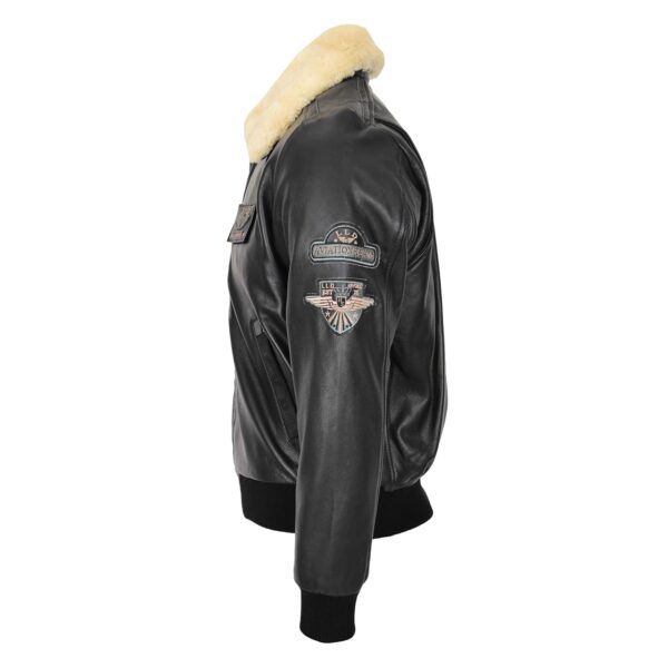 WeeBroz Men's Black N Leather Bomber Jacket with Detachable Collar - Image 4