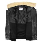 WeeBroz Men's Black N Leather Bomber Jacket with Detachable Collar - Image 5