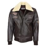 WeeBroz Men's Brown N Leather Bomber Jacket with Detachable Collar
