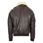 WeeBroz Men's Brown N Leather Bomber Jacket with Detachable Collar - Image 2