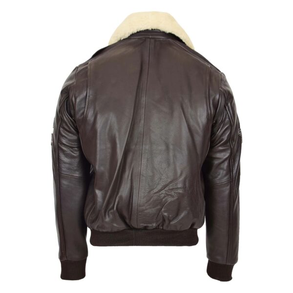 WeeBroz Men's Brown N Leather Bomber Jacket with Detachable Collar - Image 2