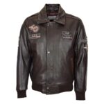 WeeBroz Men's Brown N Leather Bomber Jacket with Detachable Collar - Image 3