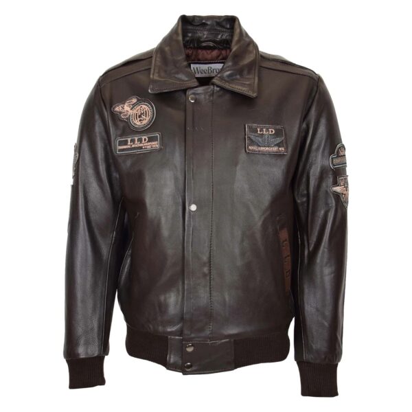 WeeBroz Men's Brown N Leather Bomber Jacket with Detachable Collar - Image 3
