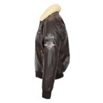 WeeBroz Men's Brown N Leather Bomber Jacket with Detachable Collar - Image 4