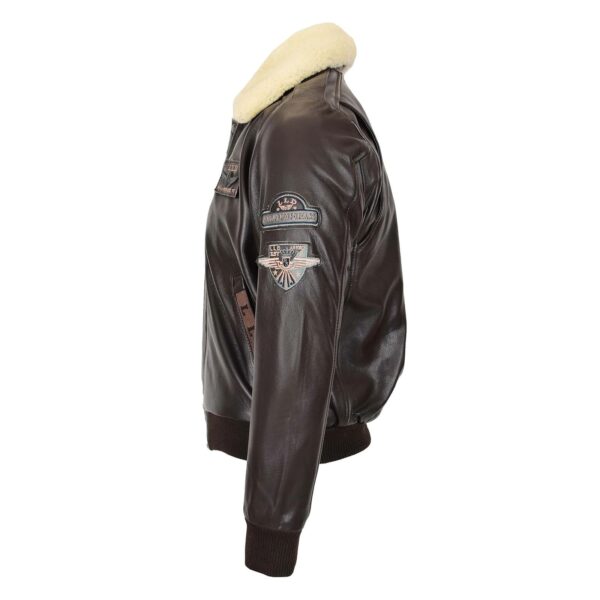 WeeBroz Men's Brown N Leather Bomber Jacket with Detachable Collar - Image 4