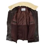 WeeBroz Men's Brown N Leather Bomber Jacket with Detachable Collar - Image 5