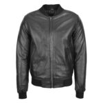 WeeBroz Men's Black MA-1 Leather Bomber Jacket Classic Style