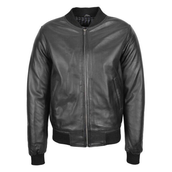 WeeBroz Men's Black MA-1 Leather Bomber Jacket Classic Style - Image 1