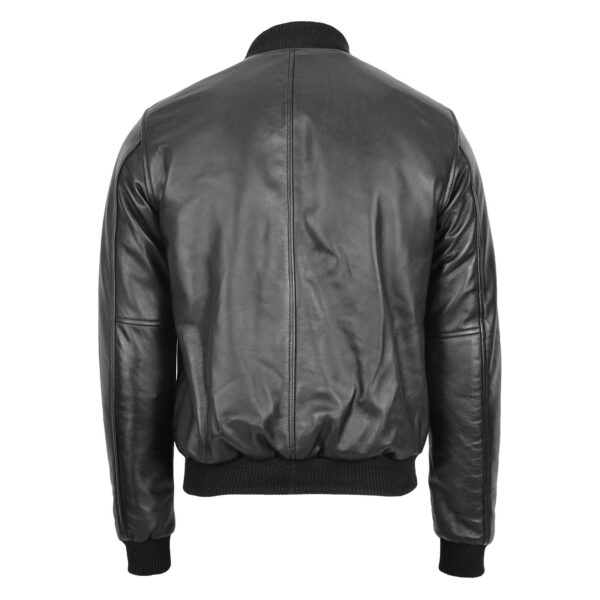 WeeBroz Men's Black MA-1 Leather Bomber Jacket Classic Style - Image 2
