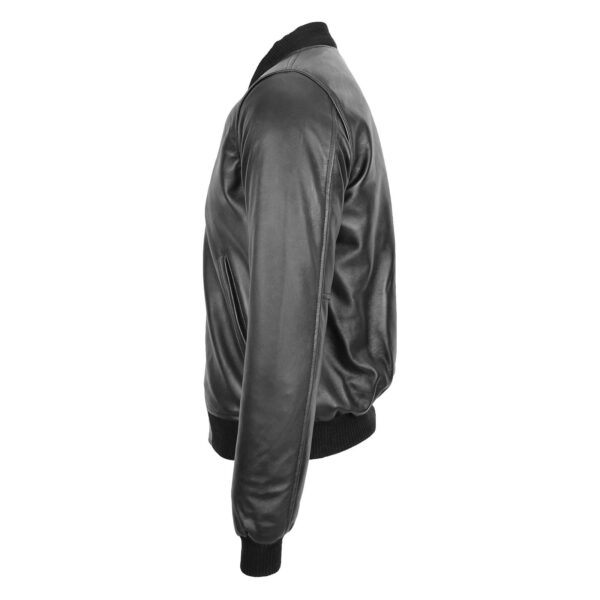 WeeBroz Men's Black MA-1 Leather Bomber Jacket Classic Style - Image 3