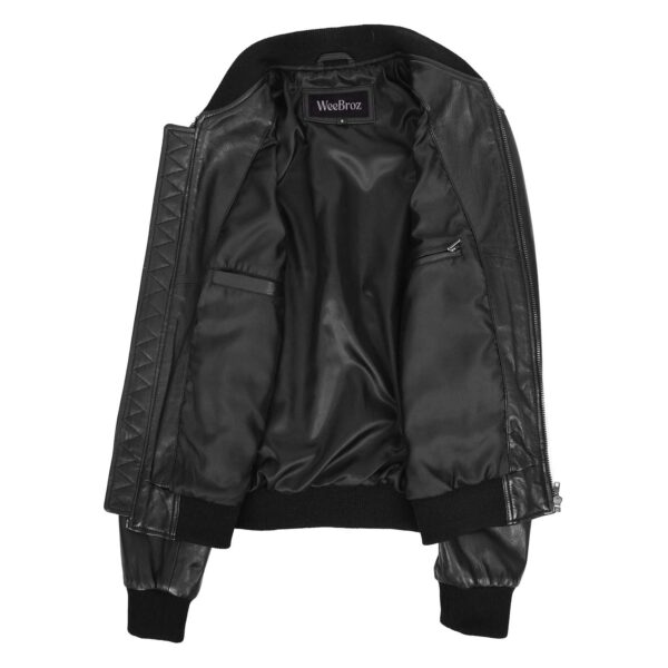WeeBroz Men's Black MA-1 Leather Bomber Jacket Classic Style - Image 4