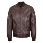 WeeBroz Men's Brown MA-1 Leather Bomber Jacket Timeless Design