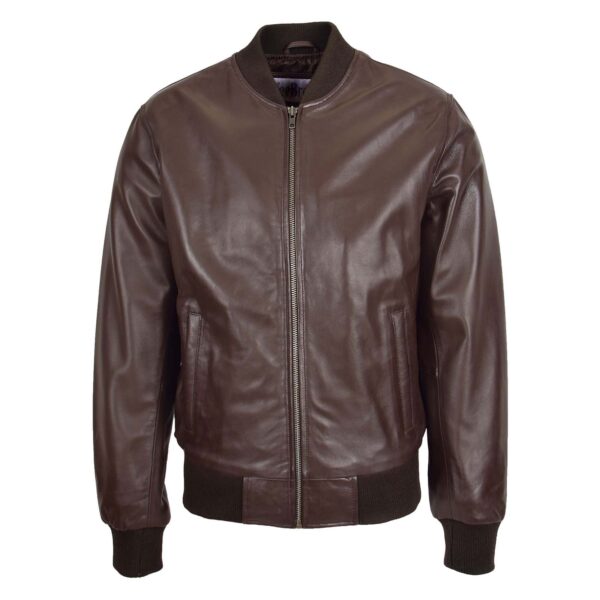 WeeBroz Men's Brown MA-1 Leather Bomber Jacket Timeless Design - Image 1