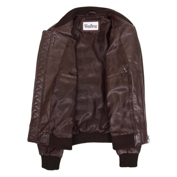 WeeBroz Men's Brown MA-1 Leather Bomber Jacket Timeless Design - Image 4