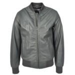 WeeBroz Men's Grey MA-1 Leather Bomber Jacket Clean-Cut Bomber Style