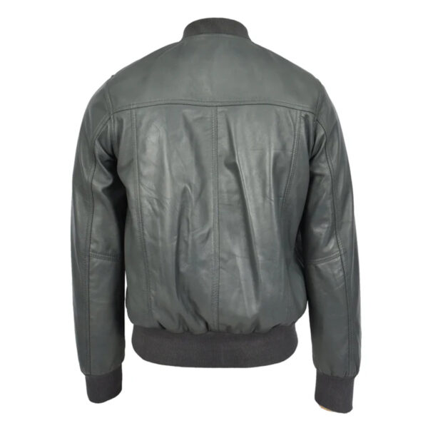 WeeBroz Men's Grey MA-1 Leather Bomber Jacket Clean-Cut Bomber Style - Image 2
