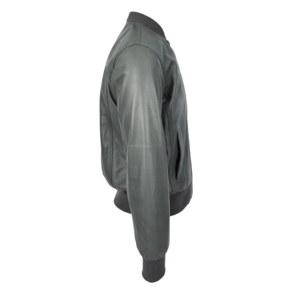 WeeBroz Men's Grey MA-1 Leather Bomber Jacket Clean-Cut Bomber Style - Image 3