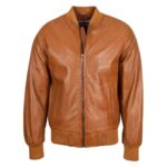 WeeBroz Men's Tan MA-1 Leather Bomber Jacket Sleek Design