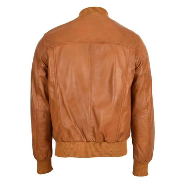 WeeBroz Men's Tan MA-1 Leather Bomber Jacket Sleek Design - Image 2