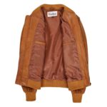 WeeBroz Men's Tan MA-1 Leather Bomber Jacket Sleek Design - Image 4
