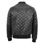 WeeBroz Men's Black Leather Bomber Jacket Quilted Style - Image 2